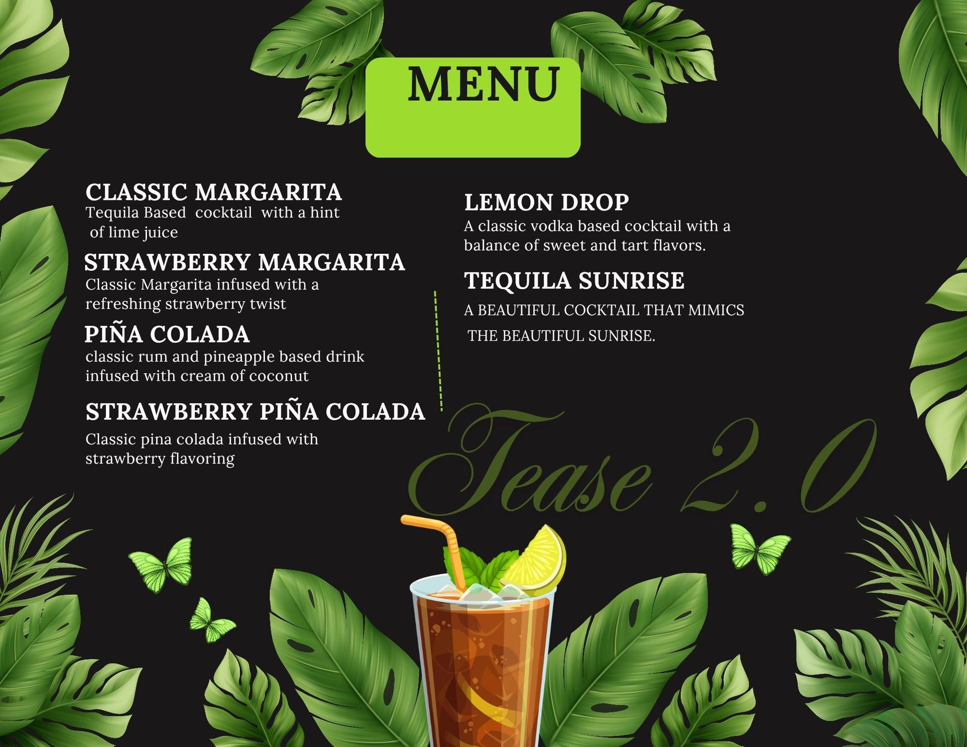 TEASE BAR MENU