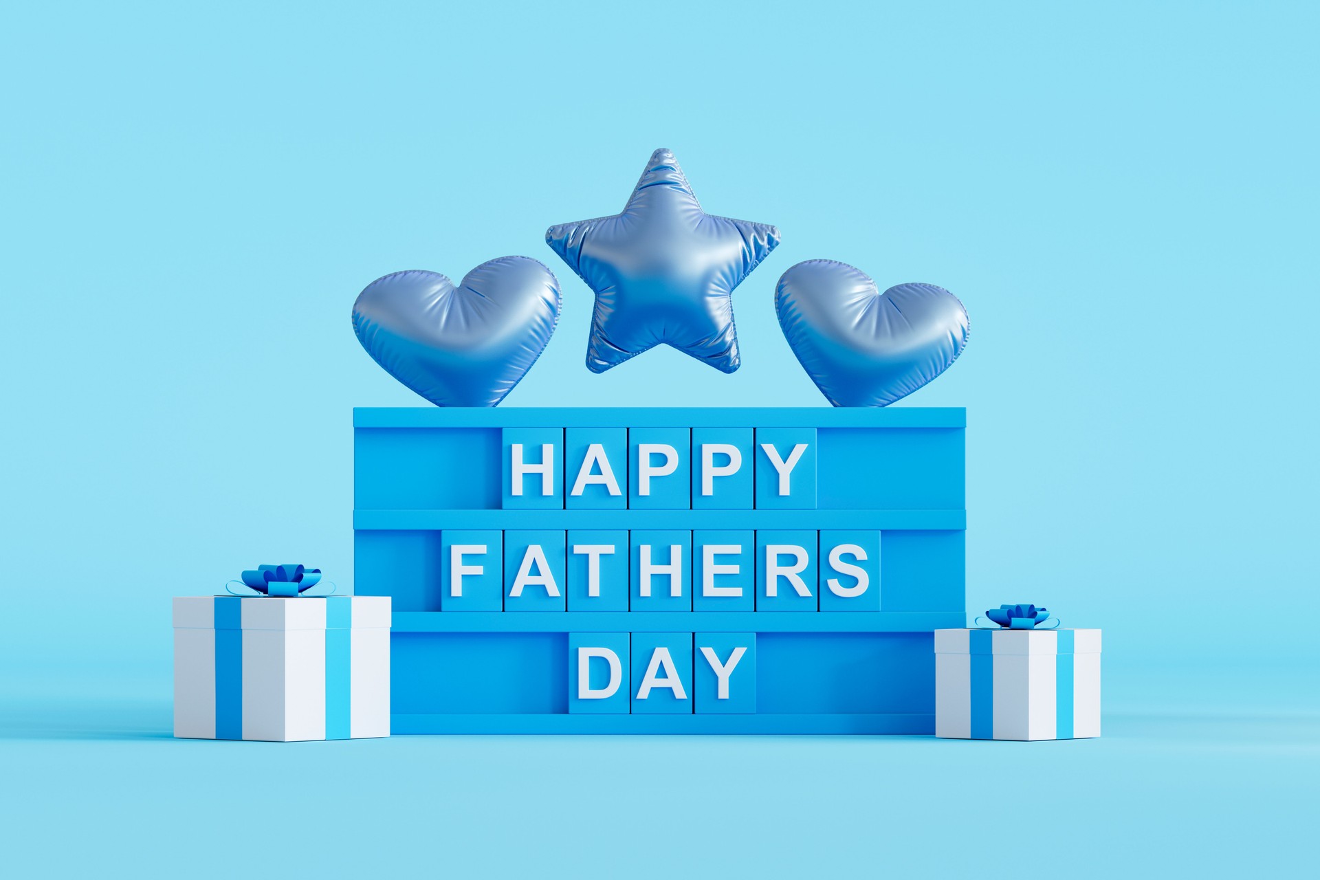 Happy Fathers Day on Light Box, Blue Background