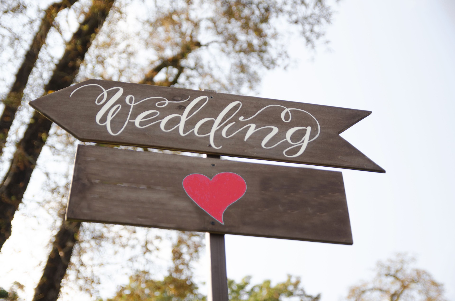 wedding sign with red heart-shape